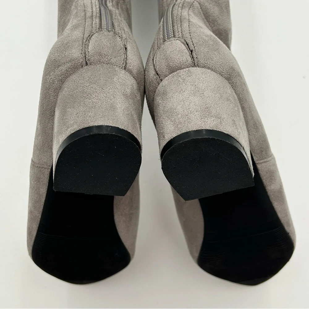Faux Suede Over‎ The Knee Boot Size 8 Point Toe Block Heel Gray Neutral Baddie